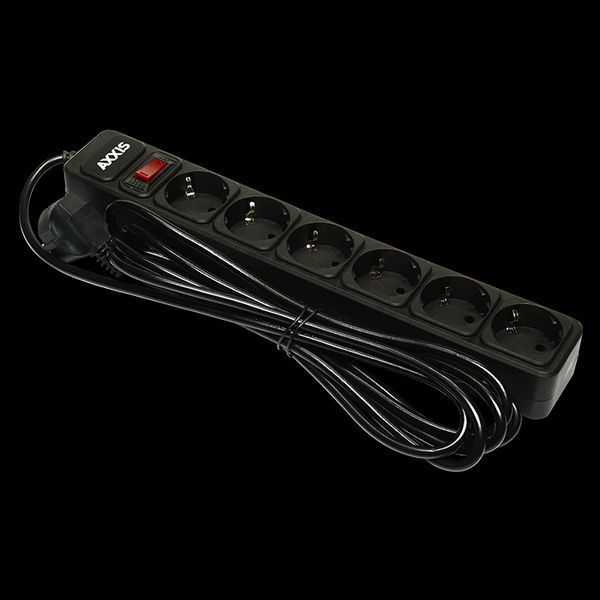 Мережевий фільтр, подовжувач Optima Base 6 3m BLACK провід 3*0,75мм2 ax-1262 48021334032-omg фото