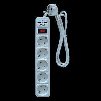 Мережевий фільтр, подовжувач з USB2 Optima Base 5 3m WHITE провід 3*0,75мм2 ax-1269 48021334039-omg фото